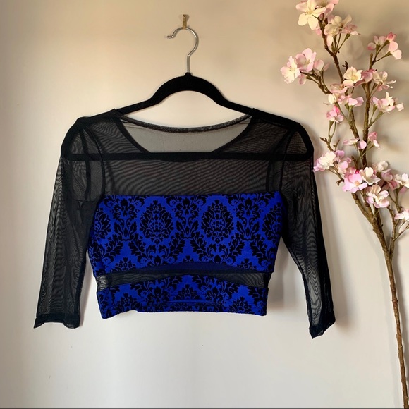 NEW UO / SPARKLE & FADE / VELVET MESH LONG SLEEVE CROP TOP - Picture 4 of 4